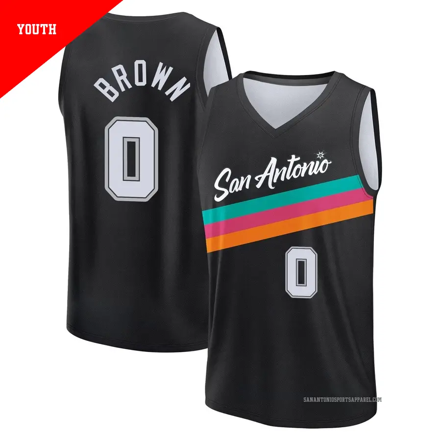 ＃0 Youth Maliq Brown San Antonio Spurs 2025/26 Fast Break Black City Edition Jersey