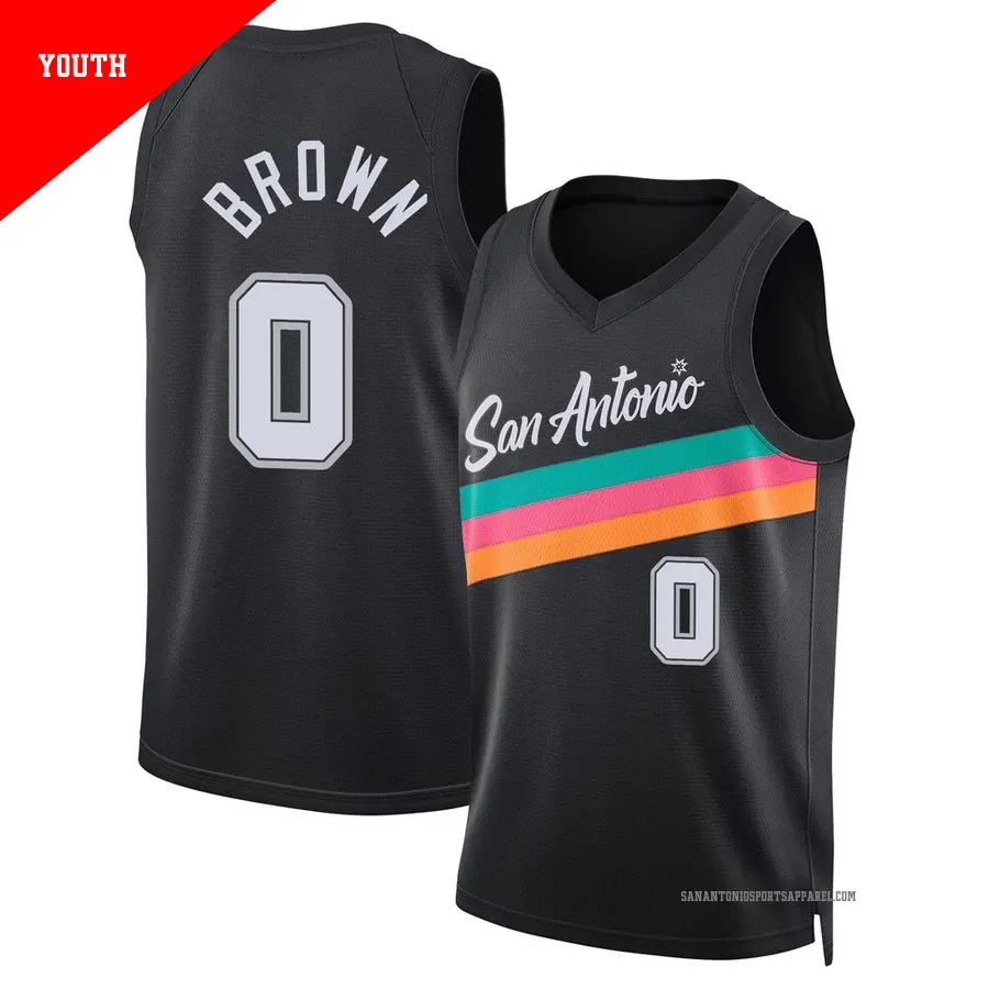 ＃0 Youth Maliq Brown San Antonio Spurs 2025/26 Swingman Black City Edition Jersey