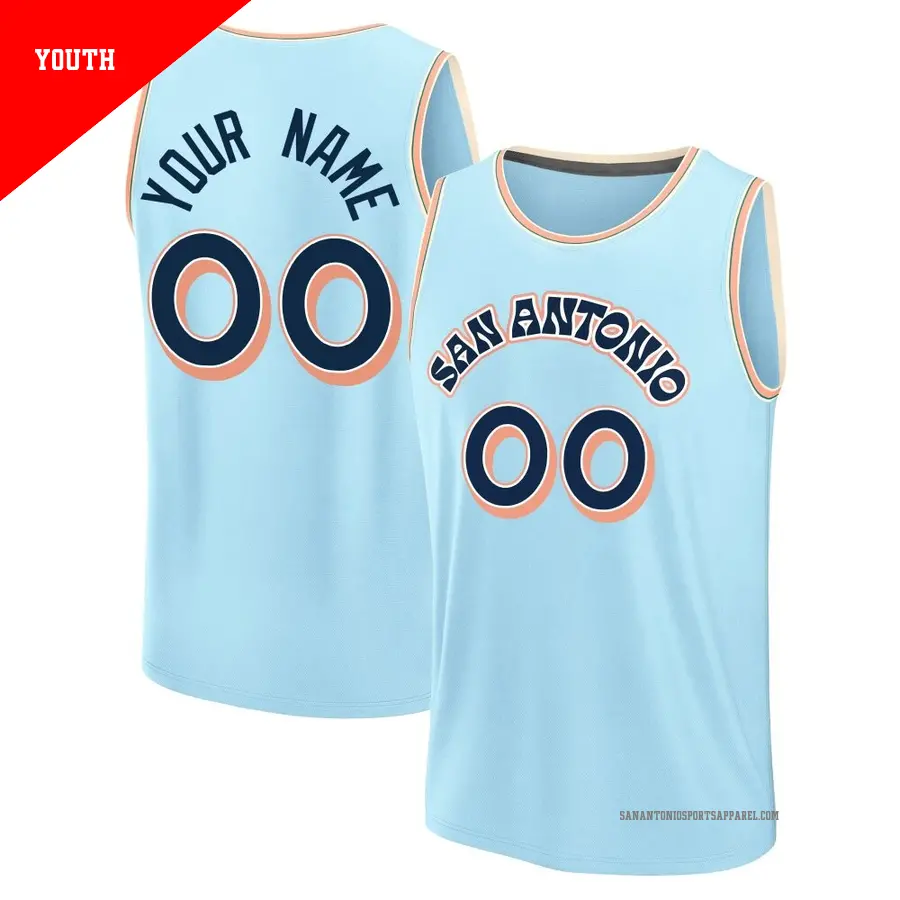 ＃00 Youth Custom San Antonio Spurs 2024/25 Fast Break Fanatics Light Blue City Edition Jersey