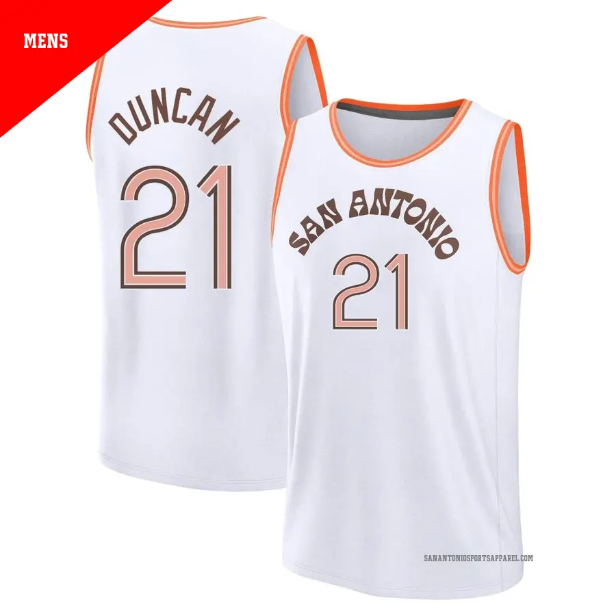 ＃21 Men's Tim Duncan San Antonio Spurs 2023/24 Fast Break White City Edition Jersey