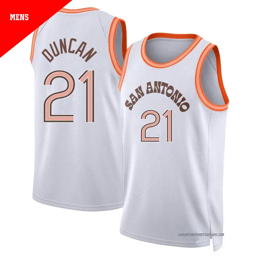 ＃21 Men's Tim Duncan San Antonio Spurs 2023/24 Swingman White City Edition Jersey