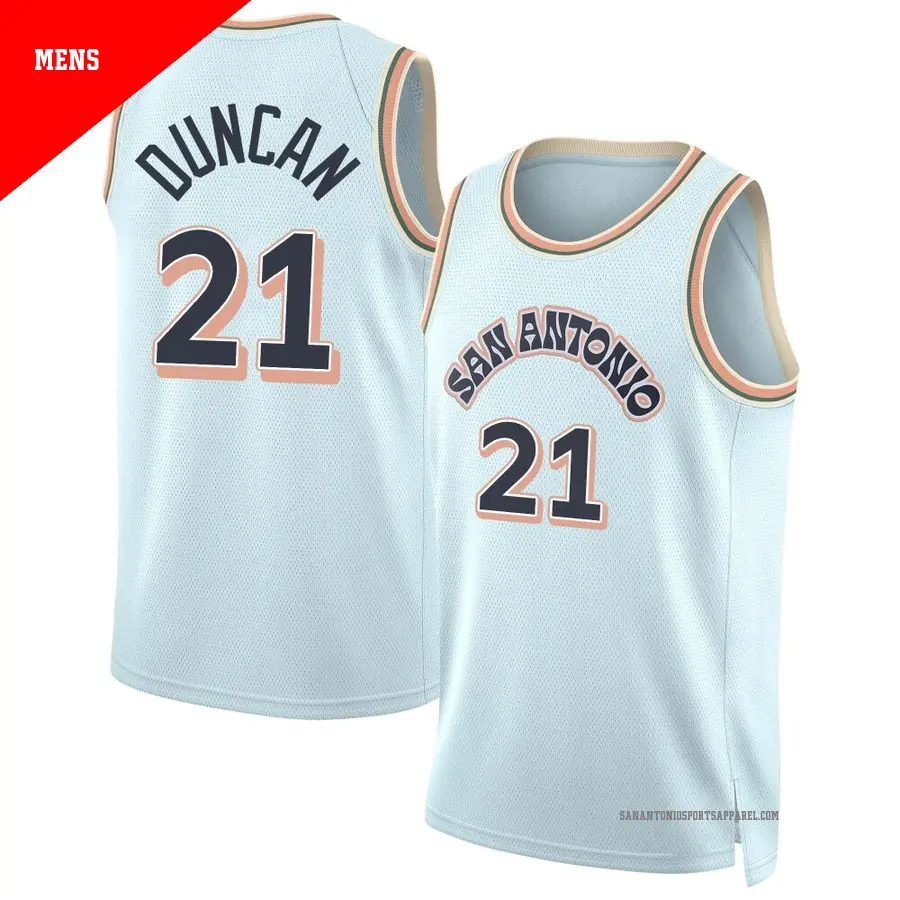 ＃21 Men's Tim Duncan San Antonio Spurs 2024/25 Swingman Light Blue City Edition Jersey