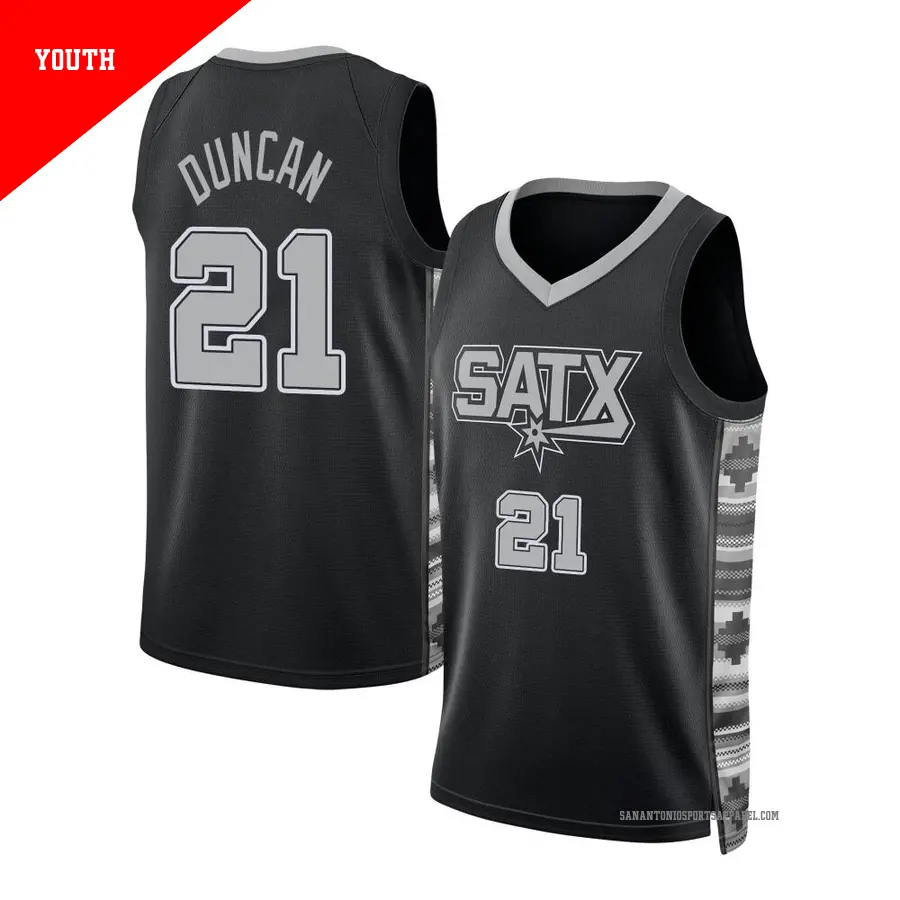 ＃21 Youth Tim Duncan San Antonio Spurs 2022/23 Swingman Black Statement Edition Jersey