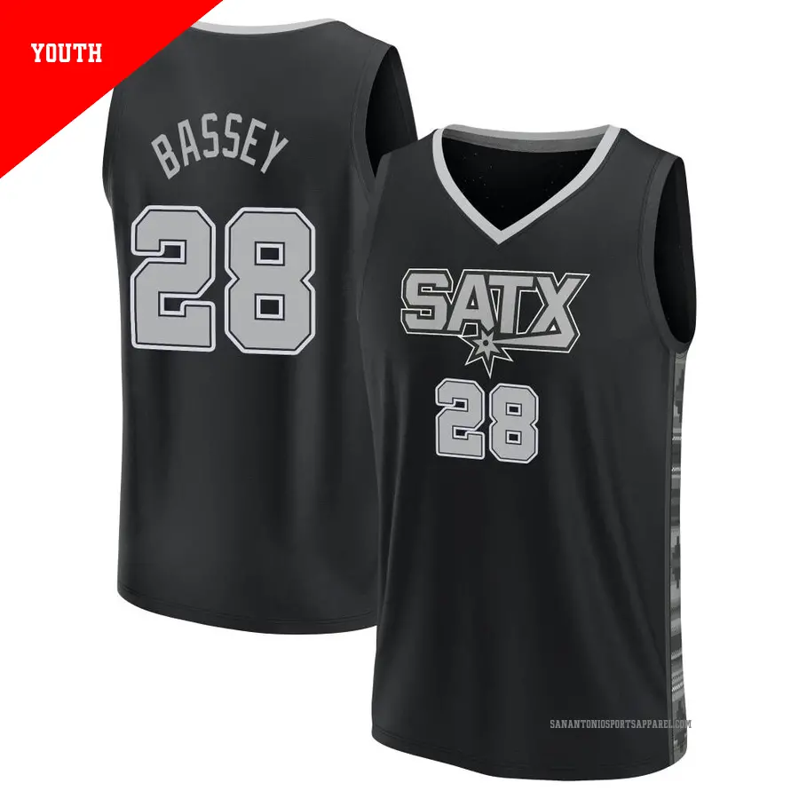 ＃28 Youth Charles Bassey San Antonio Spurs 2022/23 Fast Break Black Statement Edition Jersey
