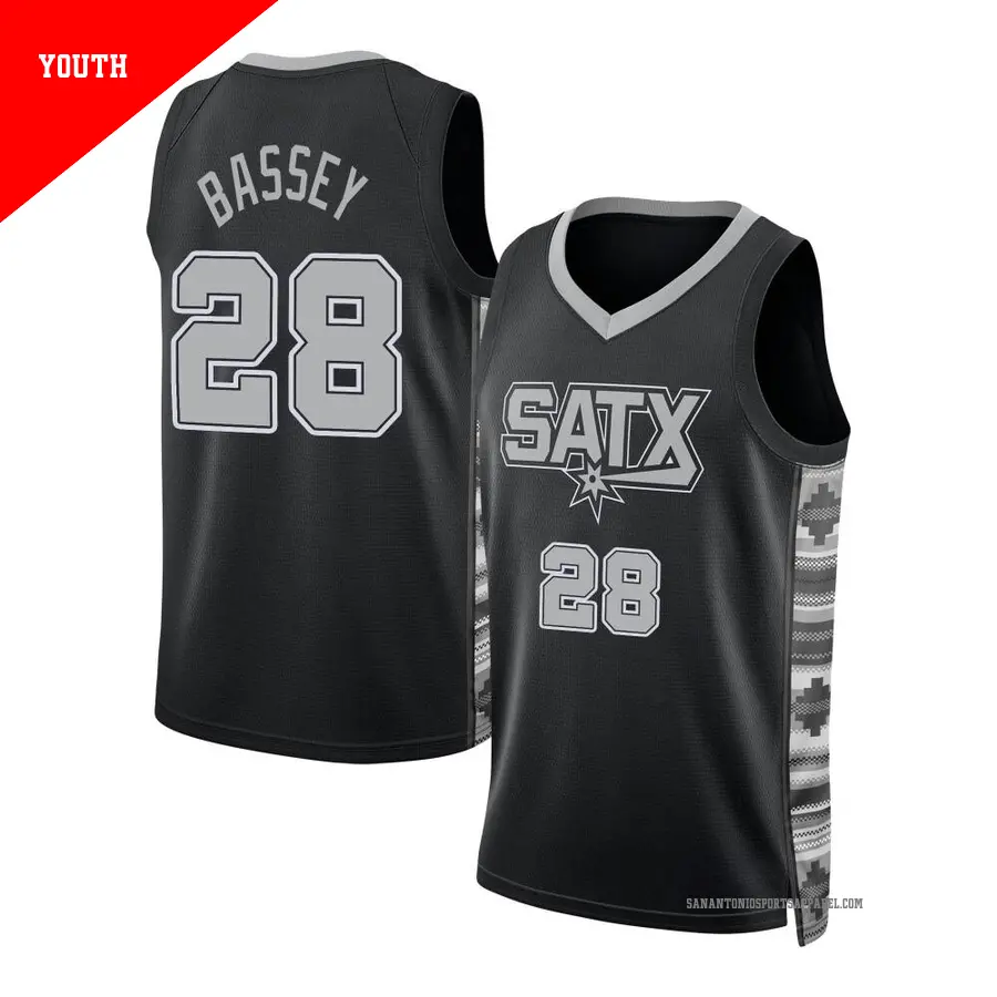 ＃28 Youth Charles Bassey San Antonio Spurs 2022/23 Swingman Black Statement Edition Jersey