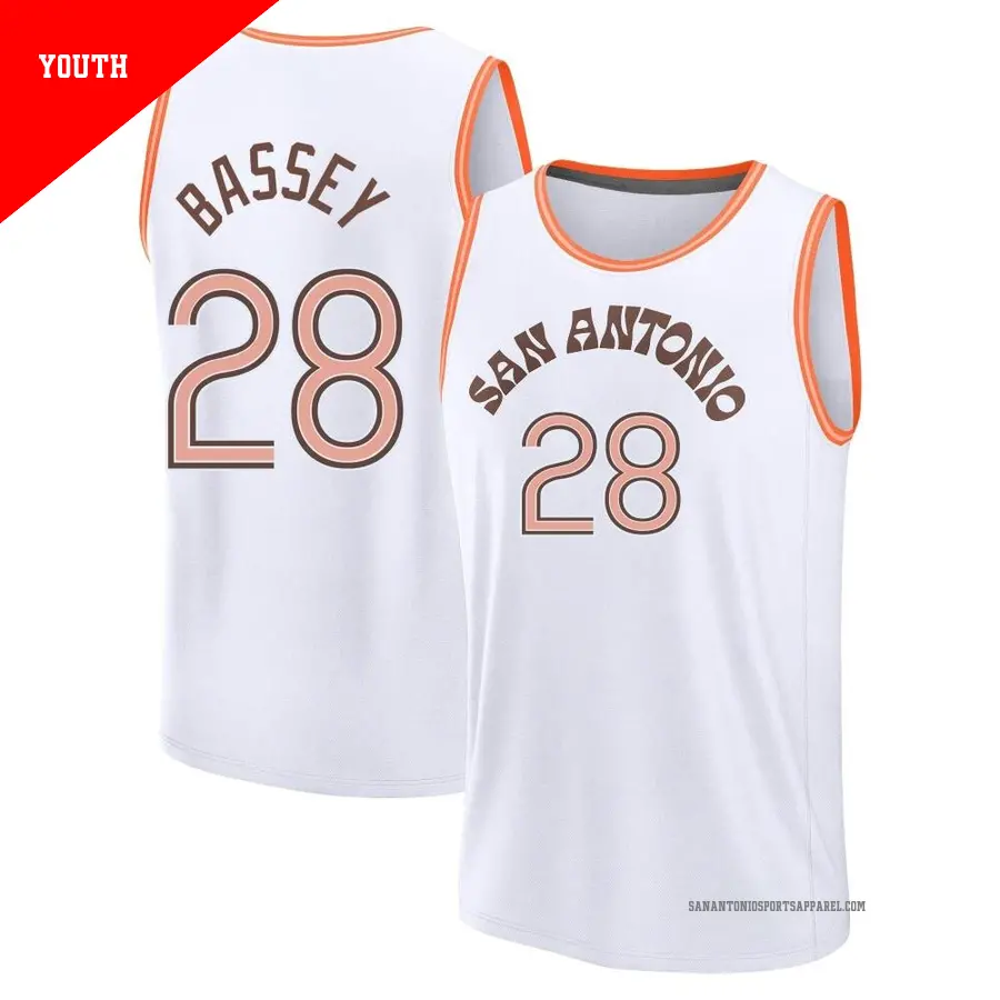 ＃28 Youth Charles Bassey San Antonio Spurs 2023/24 Fast Break White City Edition Jersey