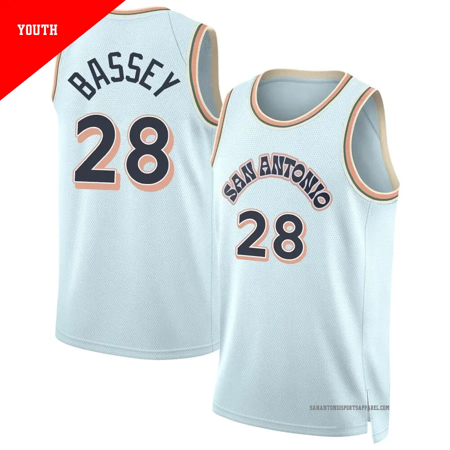 ＃28 Youth Charles Bassey San Antonio Spurs 2024/25 Swingman Light Blue City Edition Jersey