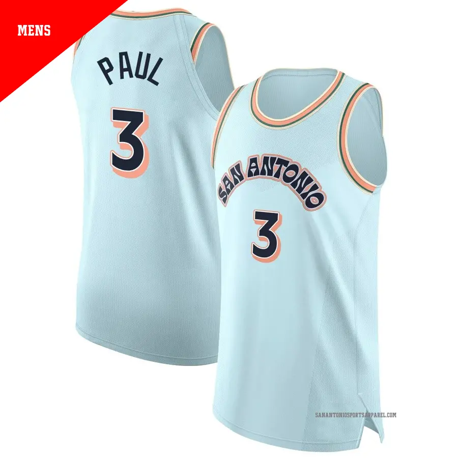 ＃3 Men's Chris Paul San Antonio Spurs 2024/25 Authentic Light Blue City Edition Jersey