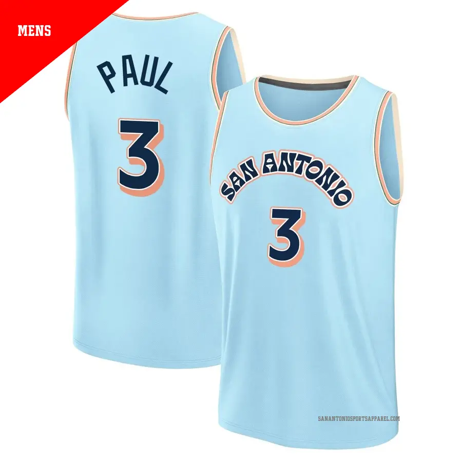 ＃3 Men's Chris Paul San Antonio Spurs 2024/25 Fast Break Fanatics Light Blue City Edition Jersey