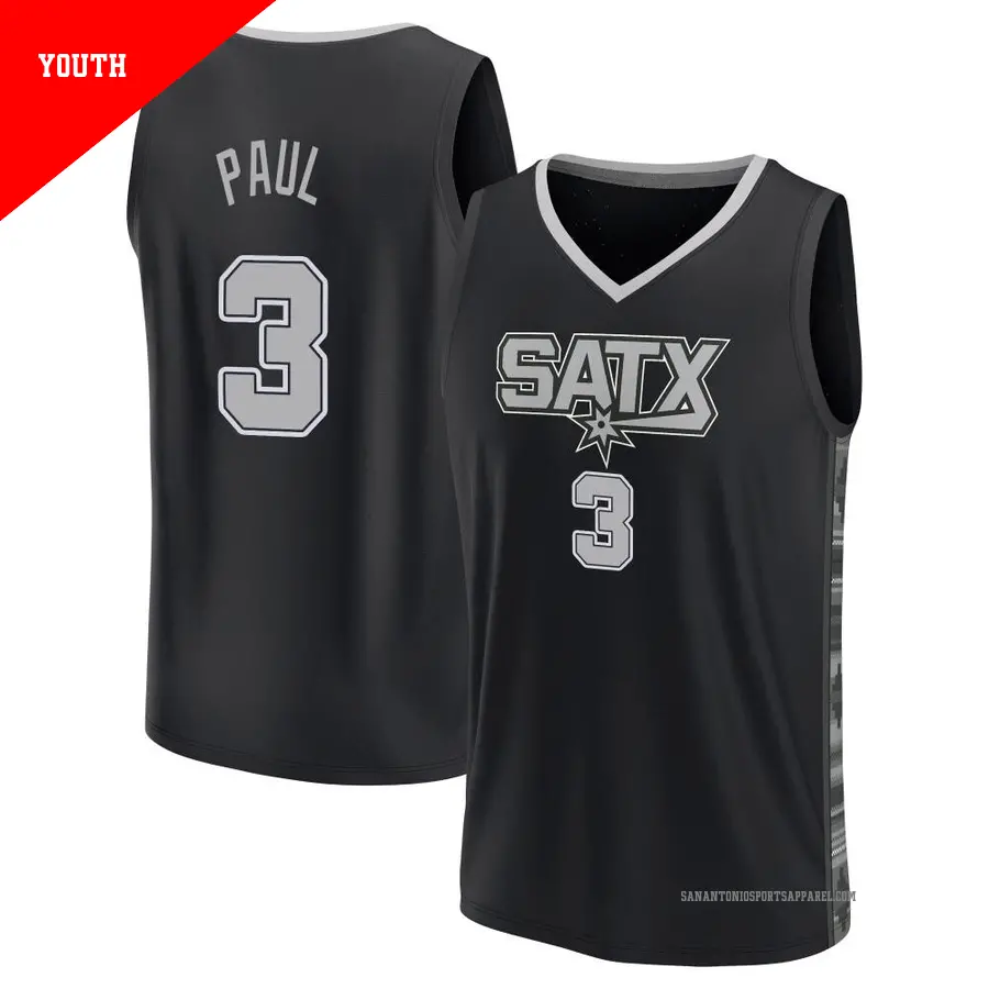 ＃3 Youth Chris Paul San Antonio Spurs 2022/23 Fast Break Black Statement Edition Jersey