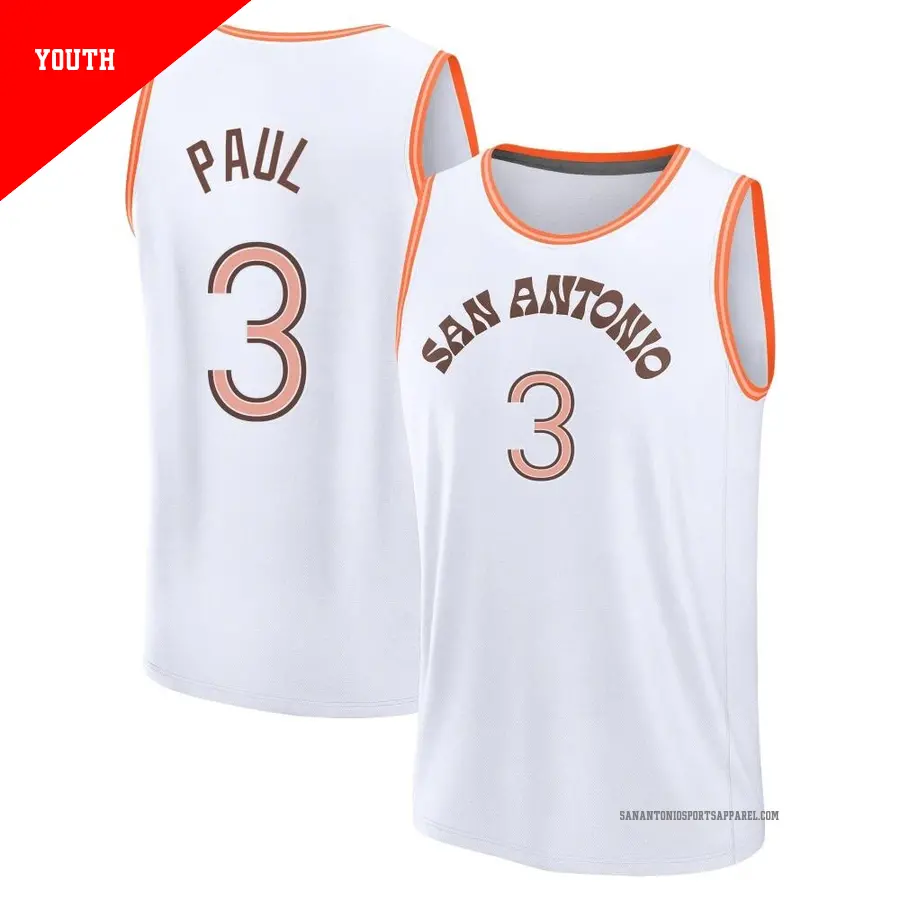 ＃3 Youth Chris Paul San Antonio Spurs 2023/24 Fast Break White City Edition Jersey