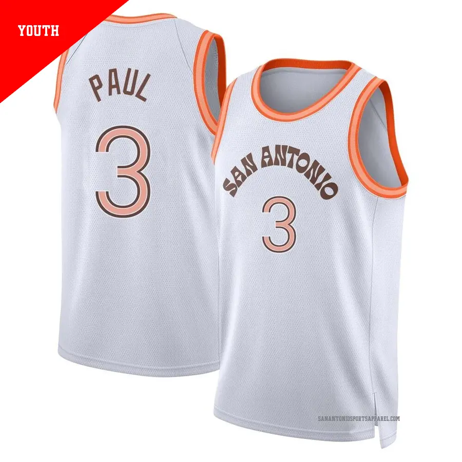 ＃3 Youth Chris Paul San Antonio Spurs 2023/24 Swingman White City Edition Jersey