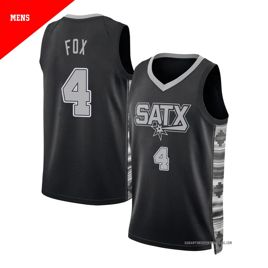 ＃4 Men's De'Aaron Fox San Antonio Spurs 2022/23 Swingman Black Statement Edition Jersey