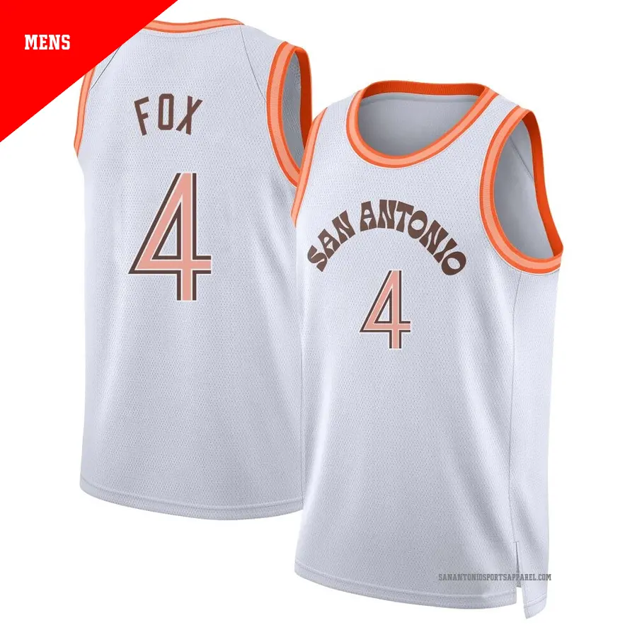 ＃4 Men's De'Aaron Fox San Antonio Spurs 2023/24 Swingman White City Edition Jersey