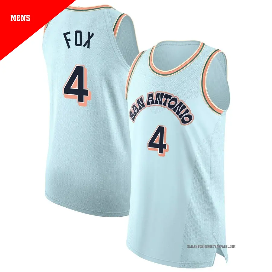 ＃4 Men's De'Aaron Fox San Antonio Spurs 2024/25 Authentic Light Blue City Edition Jersey