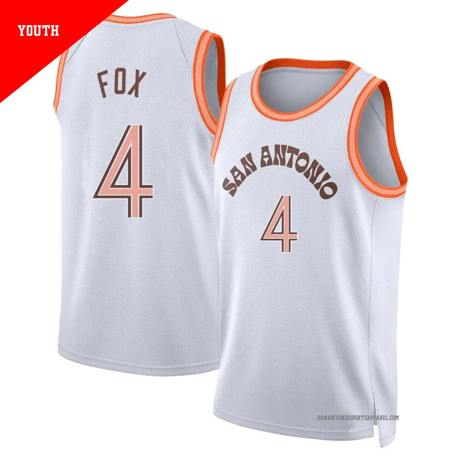 ＃4 Youth De'Aaron Fox San Antonio Spurs 2023/24 Swingman White City Edition Jersey