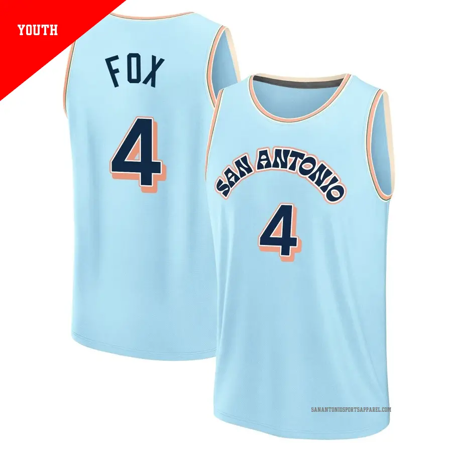 ＃4 Youth De'Aaron Fox San Antonio Spurs 2024/25 Fast Break Fanatics Light Blue City Edition Jersey