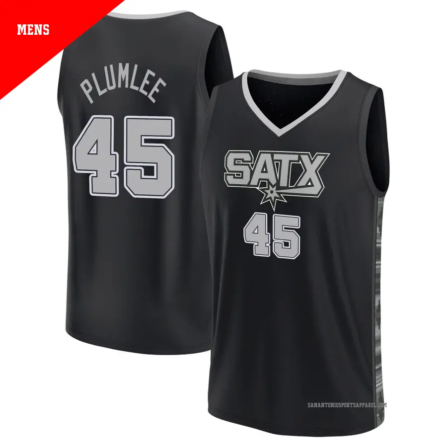 ＃45 Men's Mason Plumlee San Antonio Spurs 2022/23 Fast Break Black Statement Edition Jersey