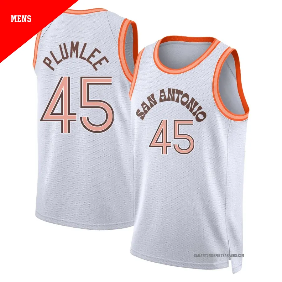 ＃45 Men's Mason Plumlee San Antonio Spurs 2023/24 Swingman White City Edition Jersey