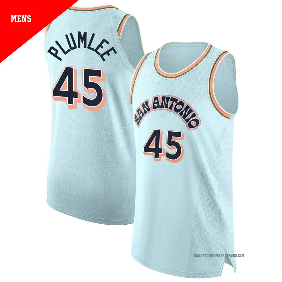 ＃45 Men's Mason Plumlee San Antonio Spurs 2024/25 Authentic Light Blue City Edition Jersey