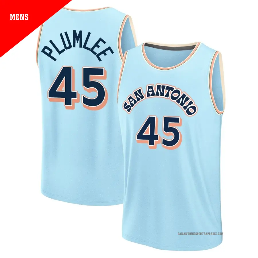 ＃45 Men's Mason Plumlee San Antonio Spurs 2024/25 Fast Break Light Blue City Edition Jersey