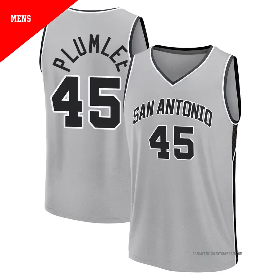 ＃45 Men's Mason Plumlee San Antonio Spurs 2024/25 Fast Break Silver Statement Edition Jersey
