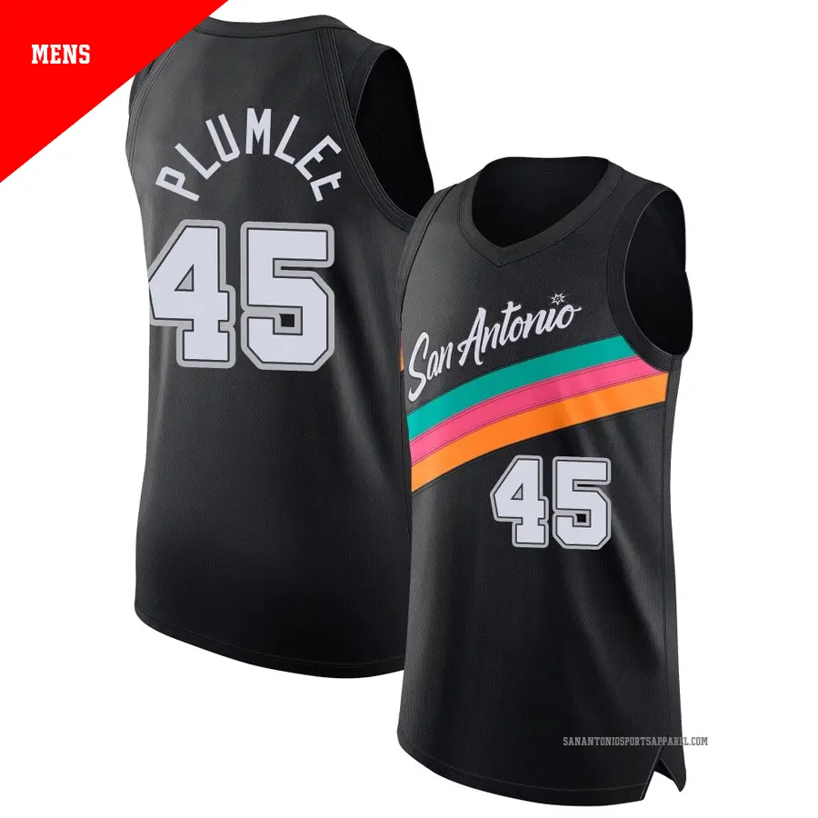 ＃45 Men's Mason Plumlee San Antonio Spurs 2025/26 Authentic Black City Edition Jersey