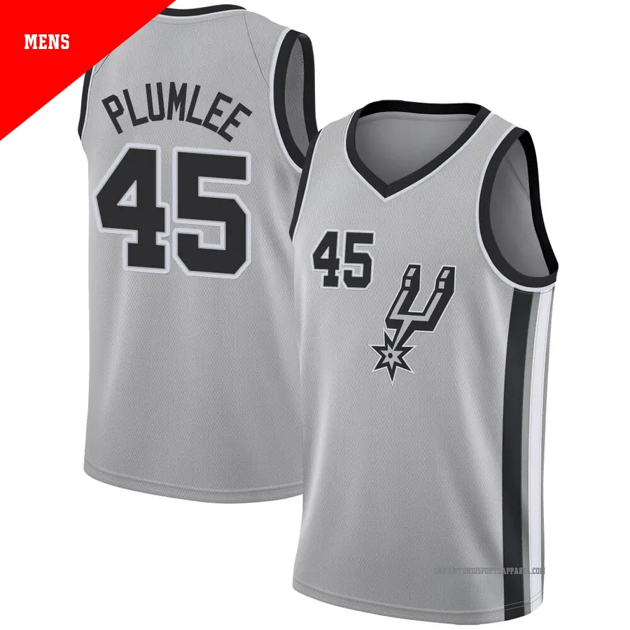 ＃45 Men's Mason Plumlee San Antonio Spurs Swingman Silver Jersey Statement Edition
