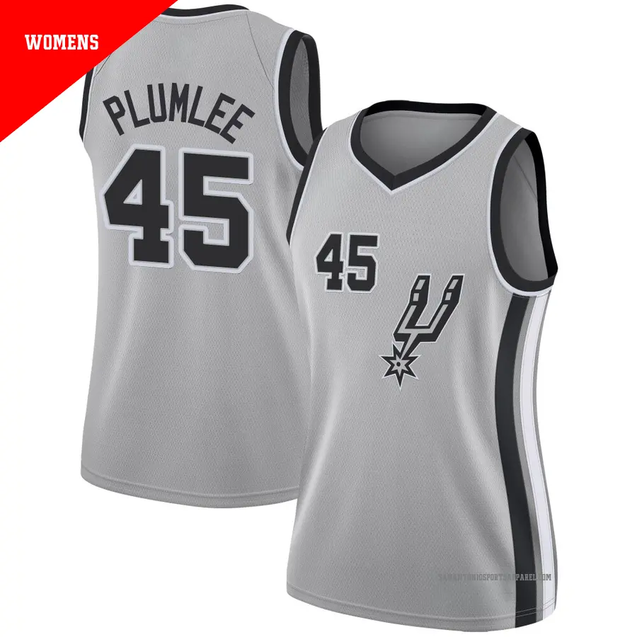 ＃45 Women's Mason Plumlee San Antonio Spurs Swingman Silver Jersey Statement Edition