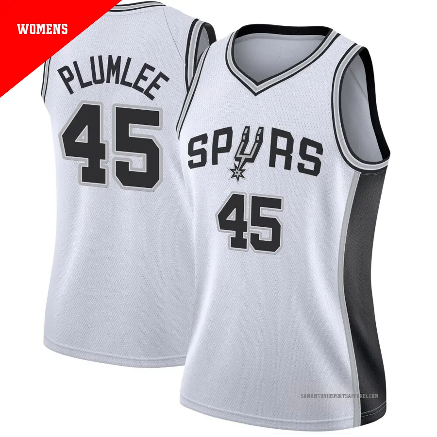 ＃45 Women's Mason Plumlee San Antonio Spurs White Swingman JerseyAssociation Edition