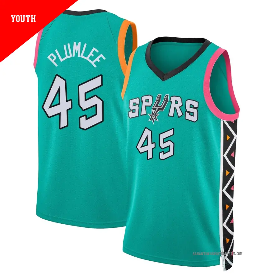 ＃45 Youth Mason Plumlee San Antonio Spurs 2022/23 Fast Break Turquoise City Edition Jersey