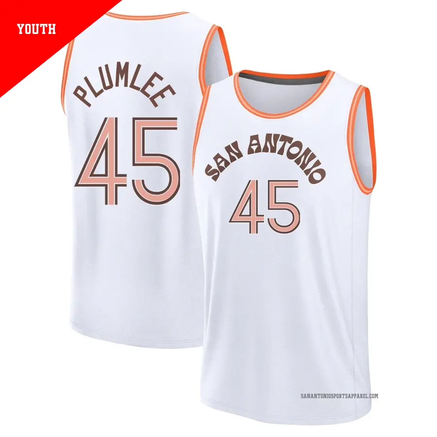 ＃45 Youth Mason Plumlee San Antonio Spurs 2023/24 Fast Break White City Edition Jersey