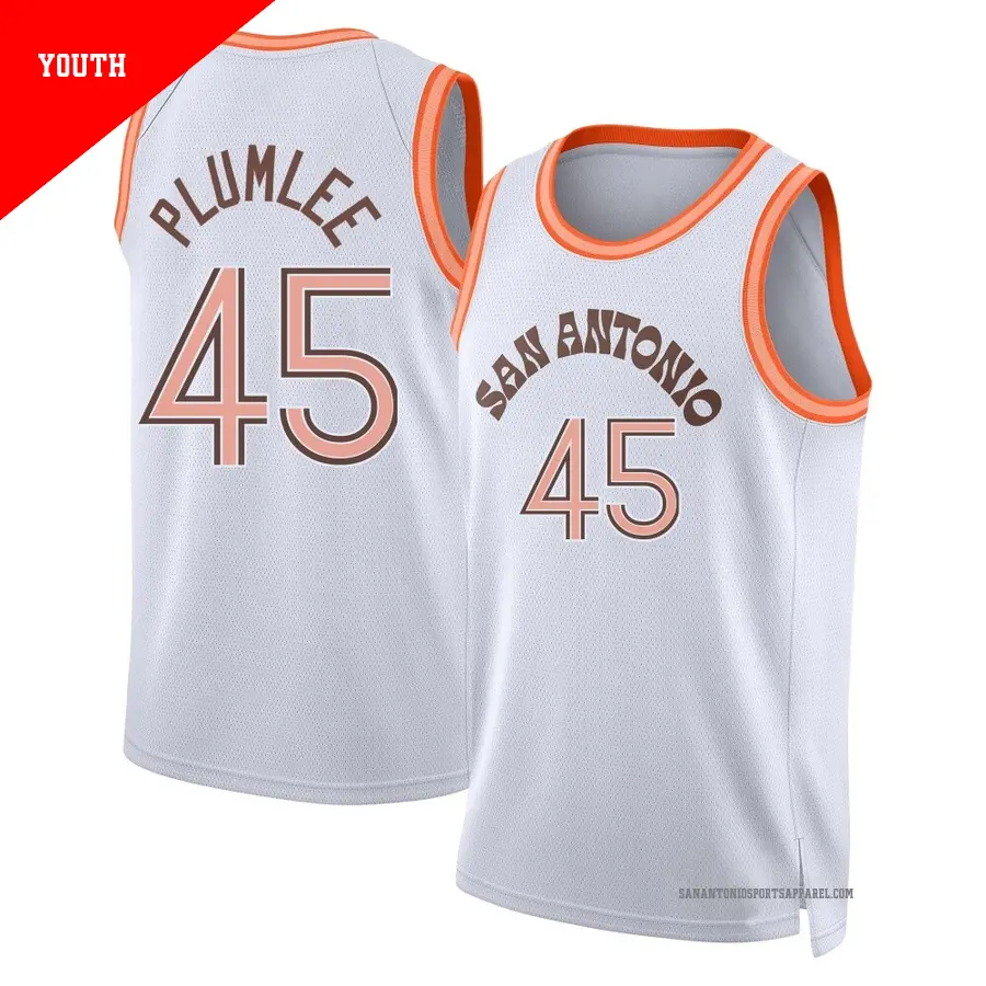 ＃45 Youth Mason Plumlee San Antonio Spurs 2023/24 Swingman White City Edition Jersey