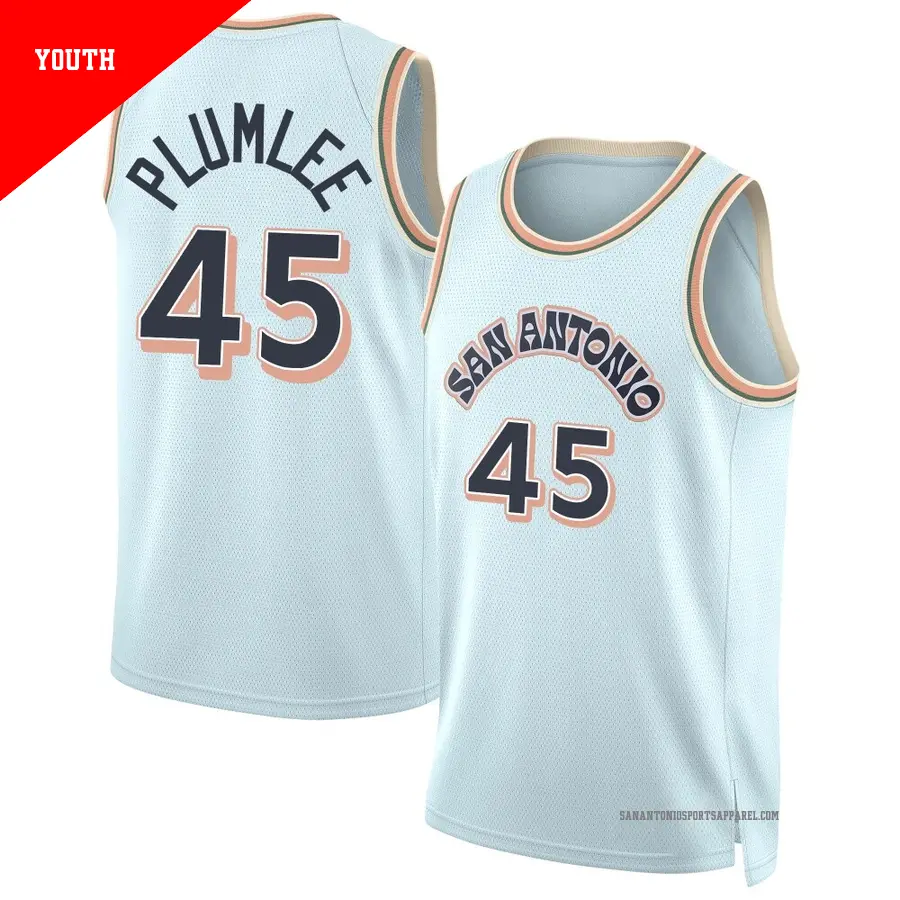 ＃45 Youth Mason Plumlee San Antonio Spurs 2024/25 Swingman Light Blue City Edition Jersey