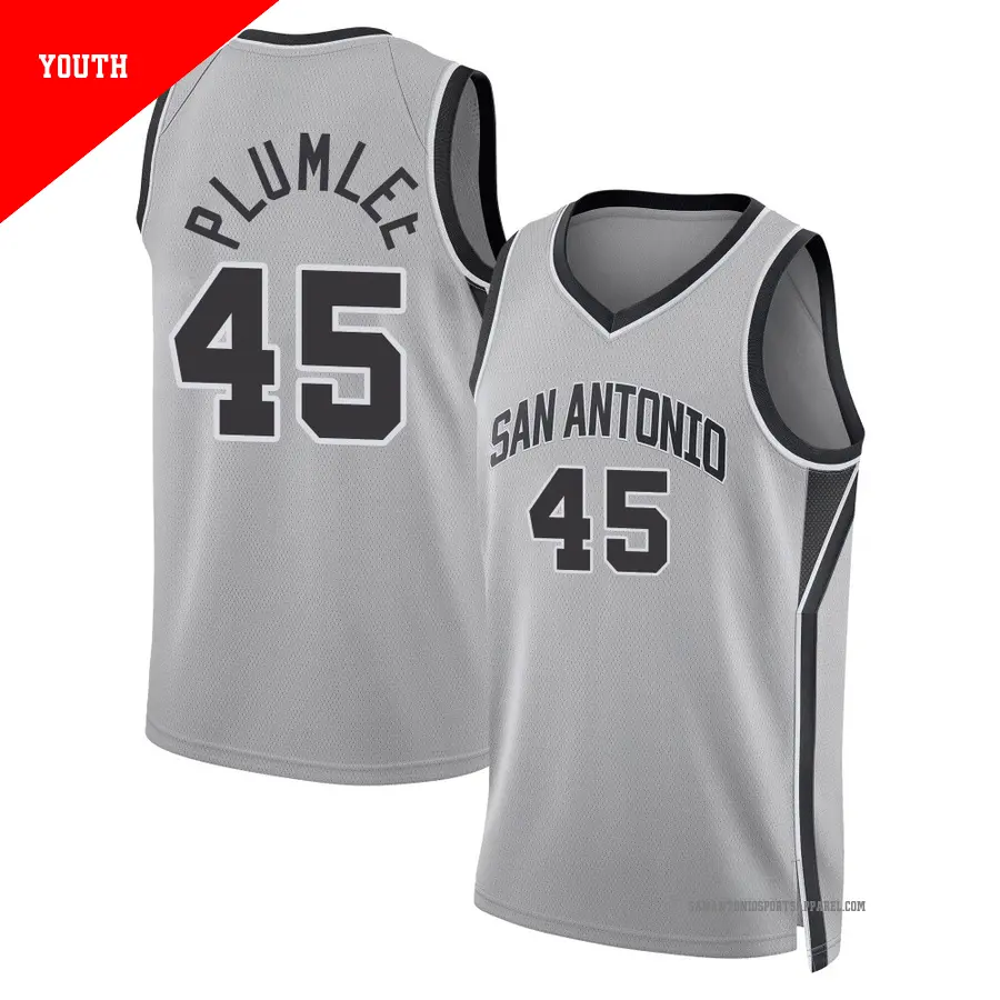 ＃45 Youth Mason Plumlee San Antonio Spurs 2024/25 Swingman Silver Statement Edition Jersey