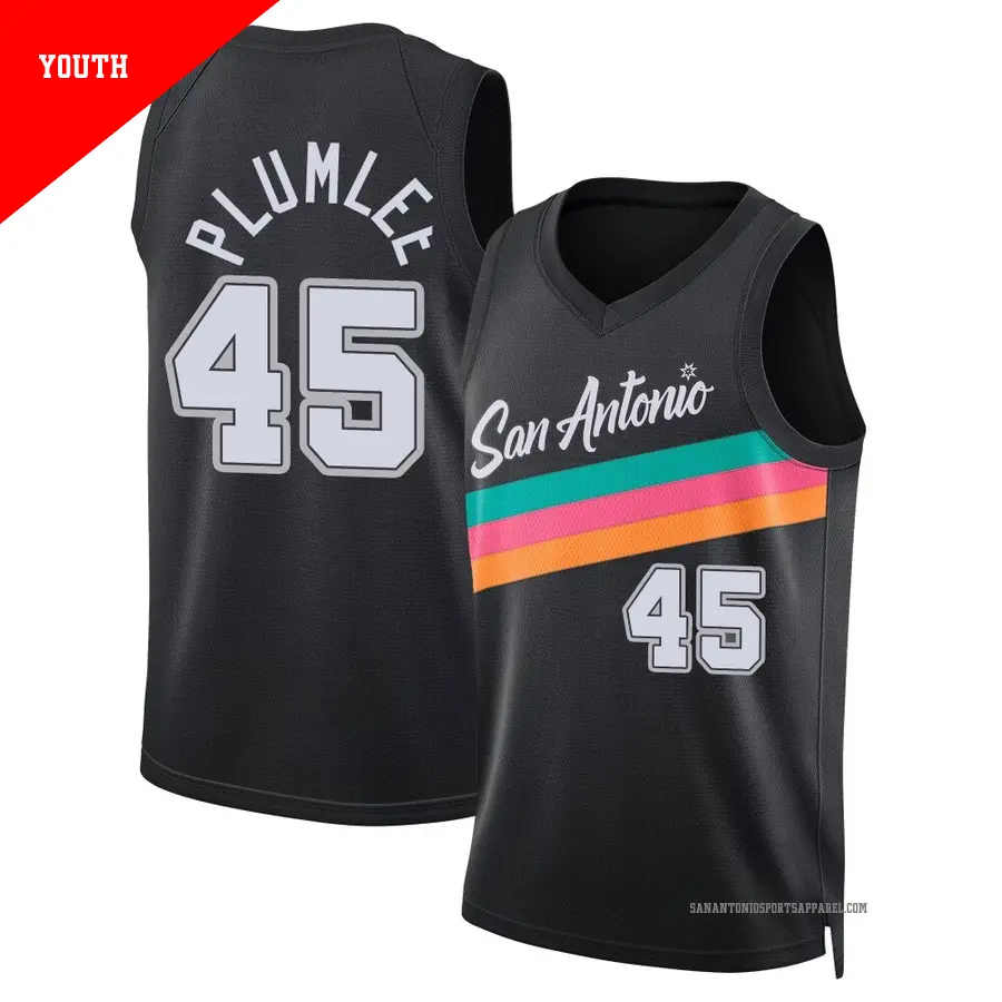 ＃45 Youth Mason Plumlee San Antonio Spurs 2025/26 Swingman Black City Edition Jersey