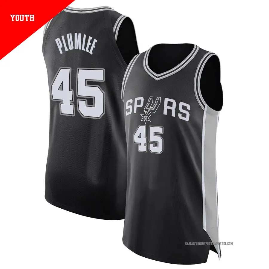 ＃45 Youth Mason Plumlee San Antonio Spurs Black Authentic Jersey Icon Edition