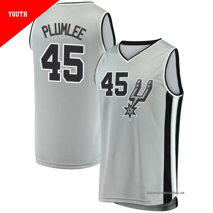 ＃45 Youth Mason Plumlee San Antonio Spurs Fast Break Silver Jersey Statement Edition